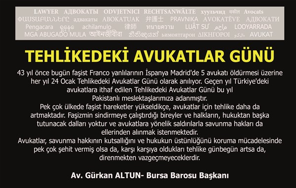 24 Ocak Tehlikedeki Avukatlar Günü